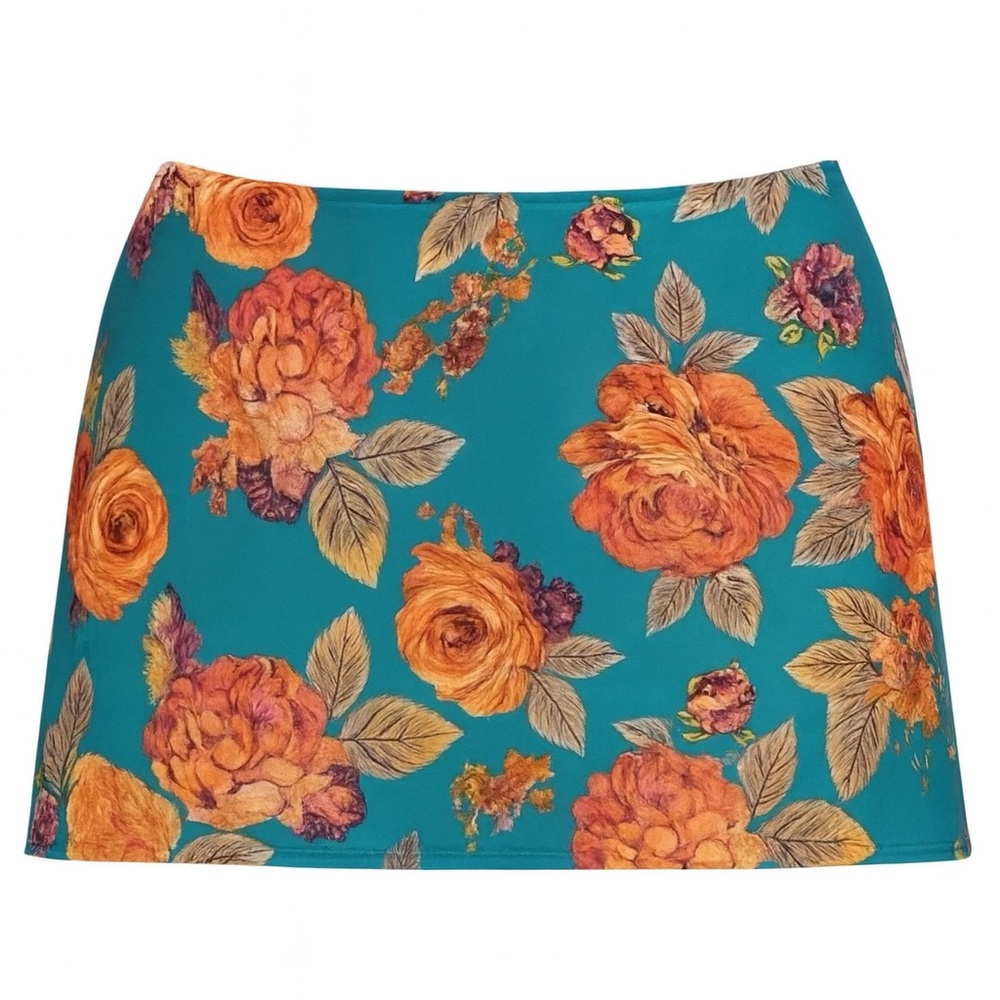 New‎ Jantzen Teal Orange Dark Floral Modest Swim Bottoms Skirt 10 Coverup NWT
